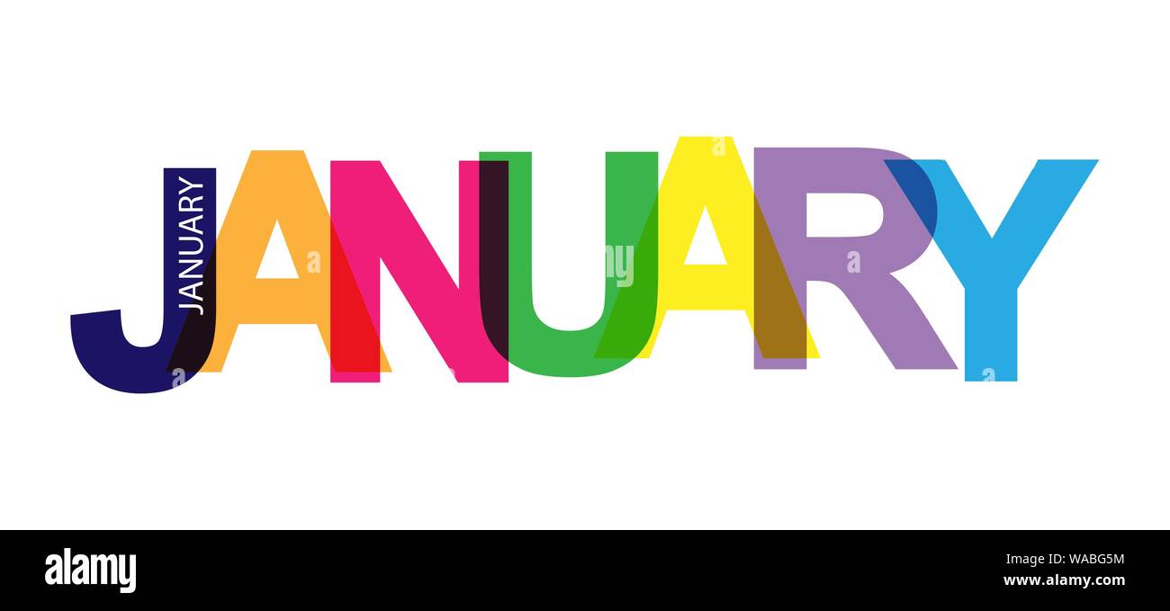 Bunte Banner mit der Aufschrift JANUAR, für Design und Dekoration Stock Vektor