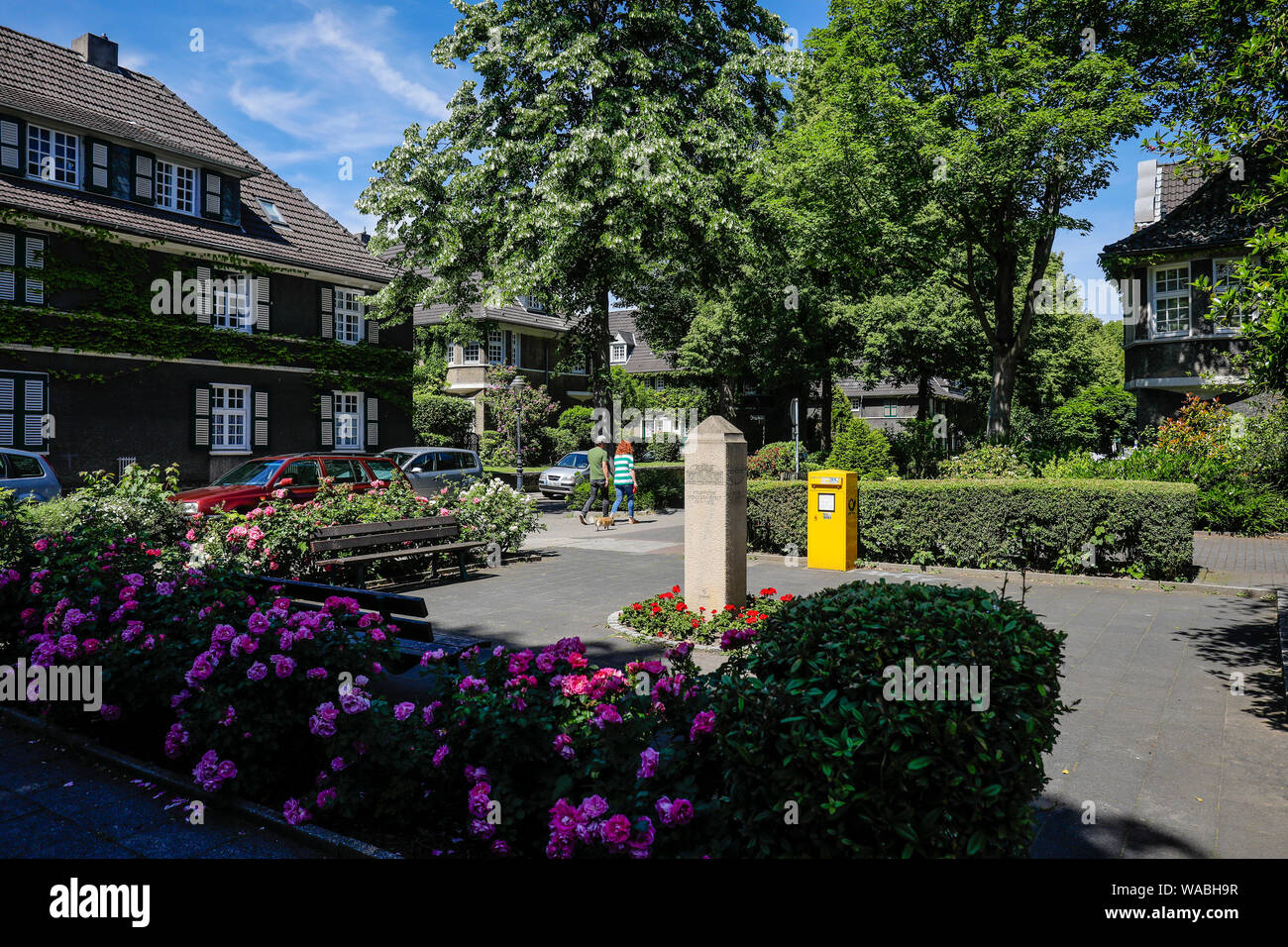 Essen, Ruhrgebiet, Nordrhein-Westfalen, Deutschland - Margarethenhoehe Siedlung ist der erste deutsche Gartenstadt, die 115 Hektar große Siedlung verwalten Stockfoto