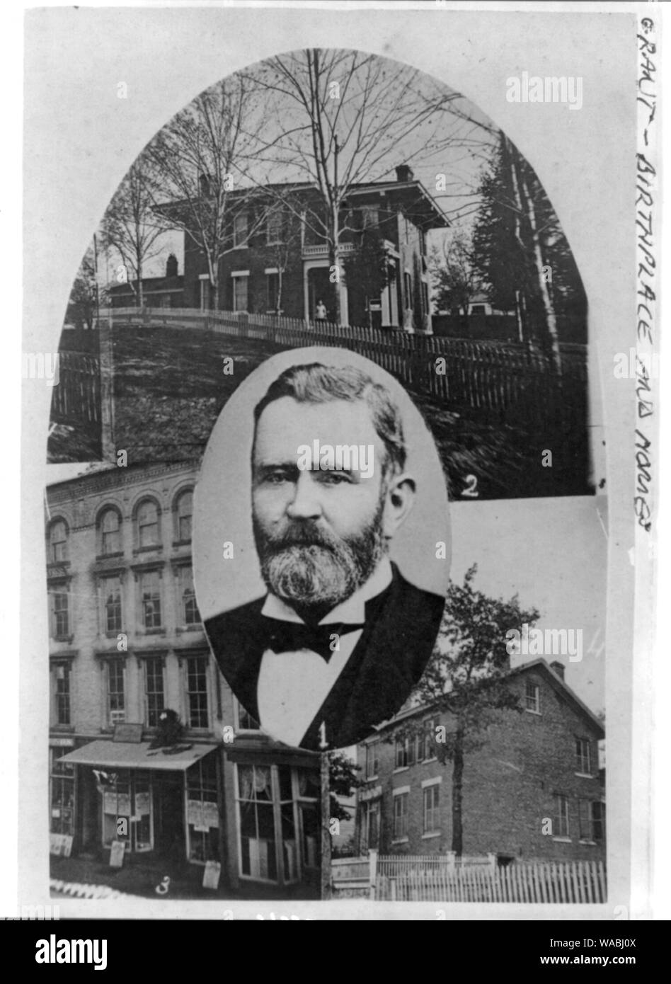 Composite von 4 Fotos: 1. Gen'l gewähren; 2. Neue Residenz; 3. Grant's Store; 4. Alte Residenz. Galena, Illinois, 1860 Stockfoto