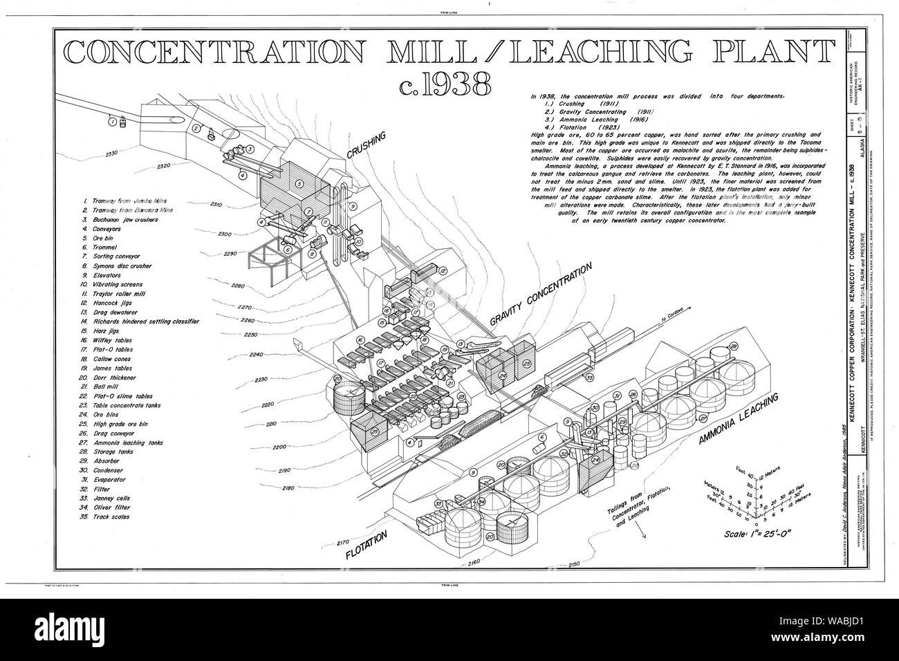 Konzentration Mill-Leaching Anlage c 1938 - Kennecott Copper Corporation, am Copper River und Northwestern Railroad, Kennicott, valdez-cordova Census Area, AK HAER AK, 20-MCAR, 1 (Blatt 5 von 15) Stockfoto