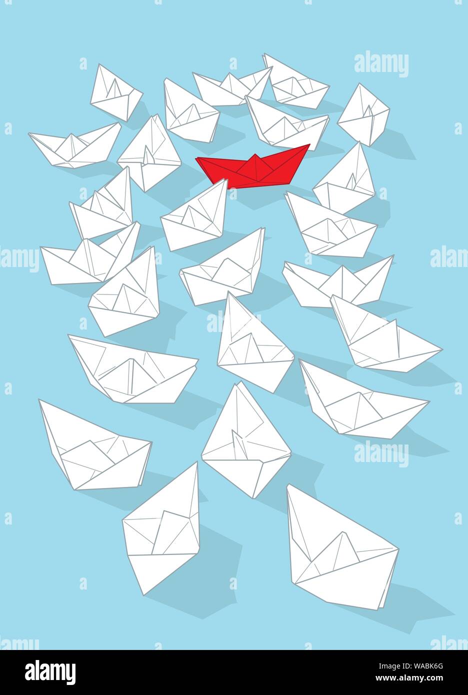 Individualität Konzept. Einzelne rote Papier Boot zwischen Weißen Vector Illustration. Stock Vektor