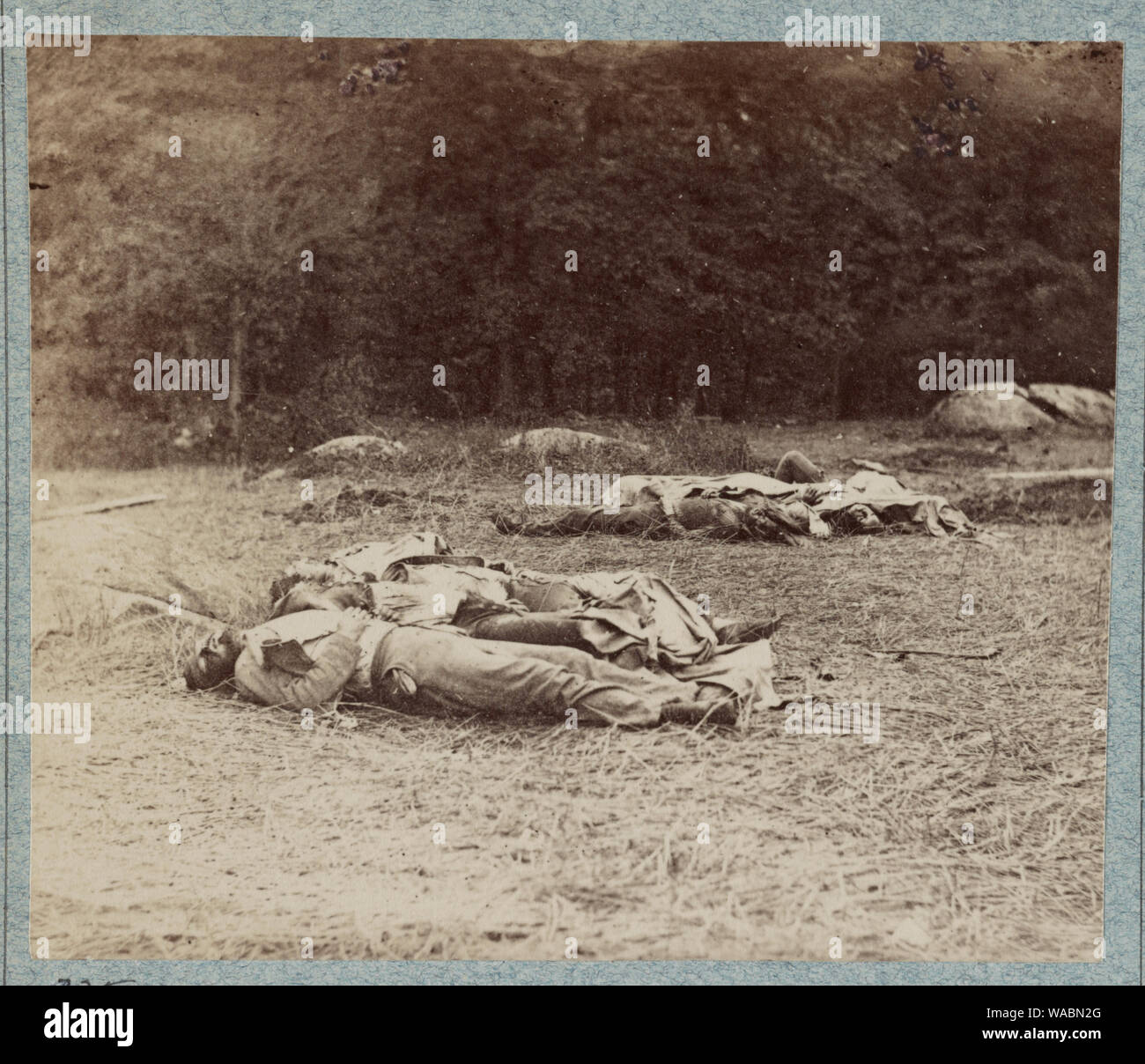 Konföderierte Soldaten, wie sie fielen in der Nähe des Zentrums von dem Schlachtfeld von Gettysburg Stockfoto