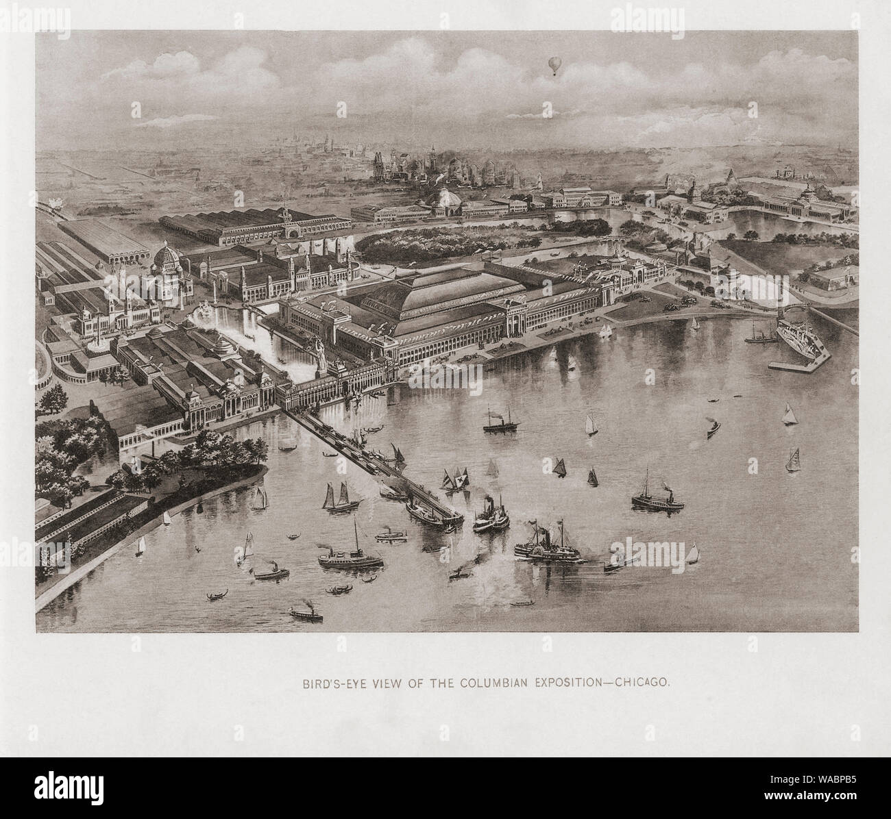 Künstlerische Darstellung der World's Columbian Exposition in Chicago, 1893. Die Messe feierten das 400-jährige Jubiläum von Christoph Kolumbus' Ankunft in der Neuen Welt. Aus dem Buch, die Vereinigten Staaten von Amerika - 100 Albertype Illustrationen aus den letzten negativen der Bekanntesten Szenen unseres Landes, veröffentlicht 1893. Stockfoto