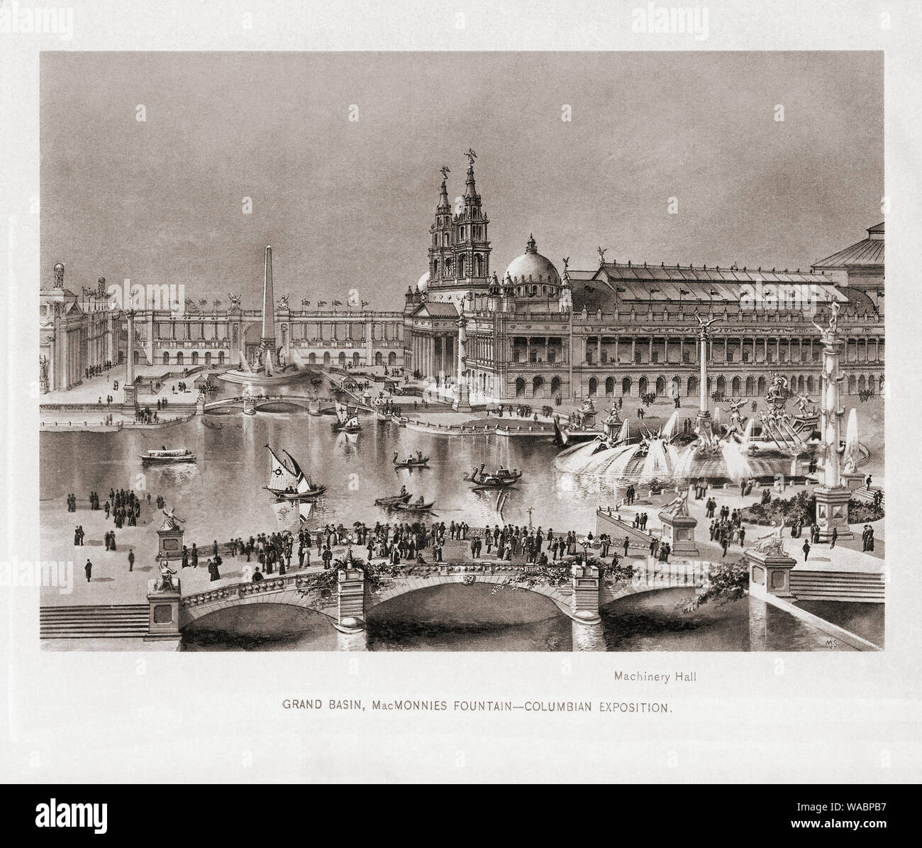 Künstlerische Darstellung der World's Columbian Exposition in Chicago, 1893. Die Messe feierten das 400-jährige Jubiläum von Christoph Kolumbus' Ankunft in der Neuen Welt. Aus dem Buch, die Vereinigten Staaten von Amerika - 100 Albertype Illustrationen aus den letzten negativen der Bekanntesten Szenen unseres Landes, veröffentlicht 1893. Stockfoto