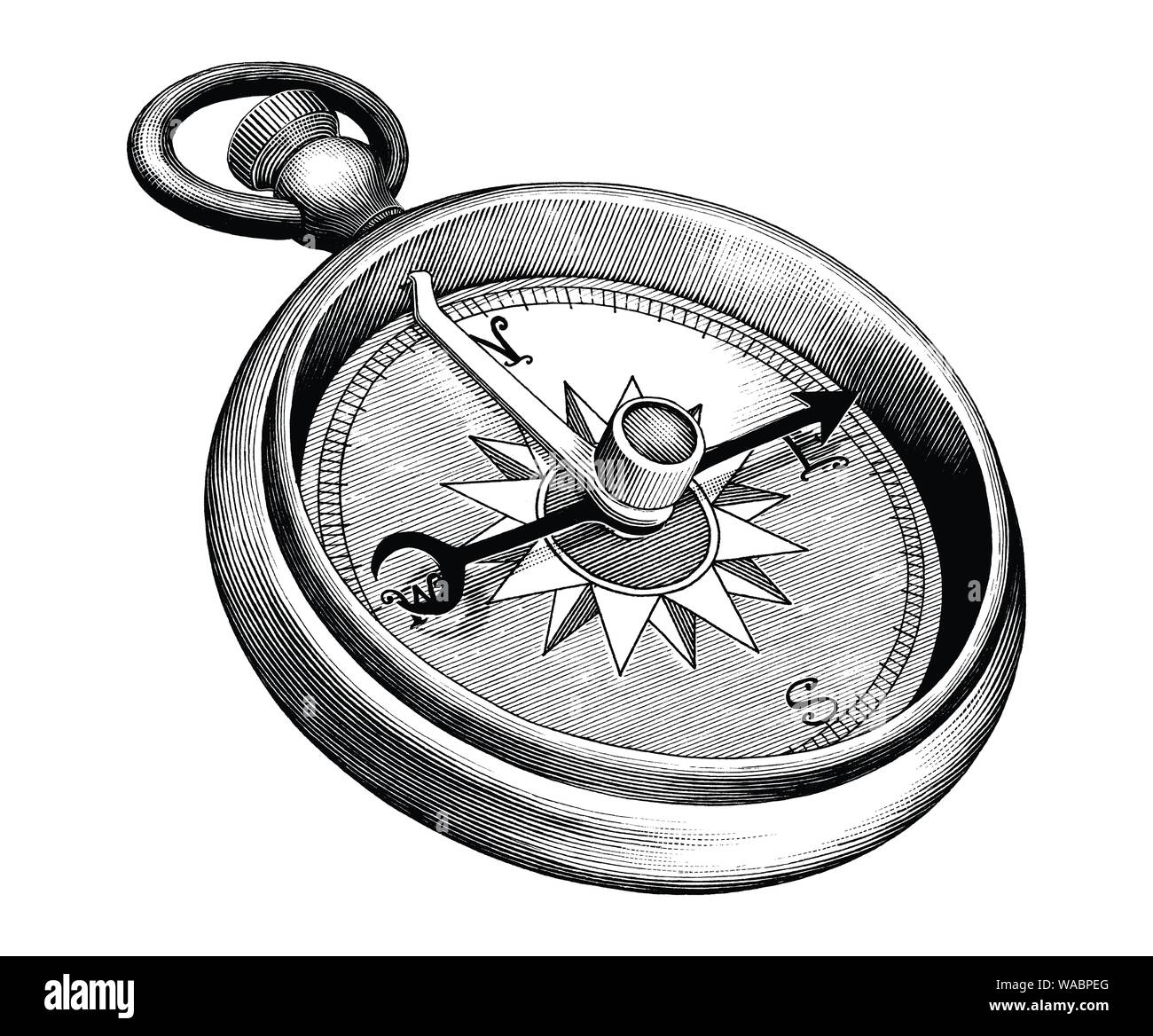 Antike Gravur Abbildung Kompass Schwarz Und Weiss Clipart Auf Weissem Hintergrund Stock Vektorgrafik Alamy