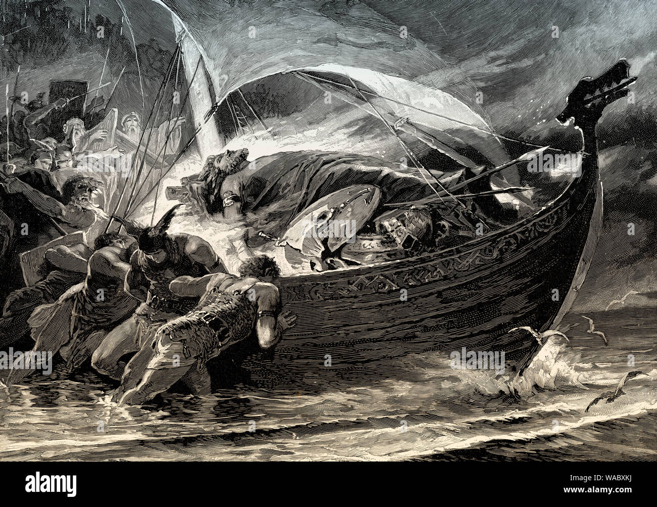Wikingerschiff Beerdigung, 9. Jahrhundert Stockfoto
