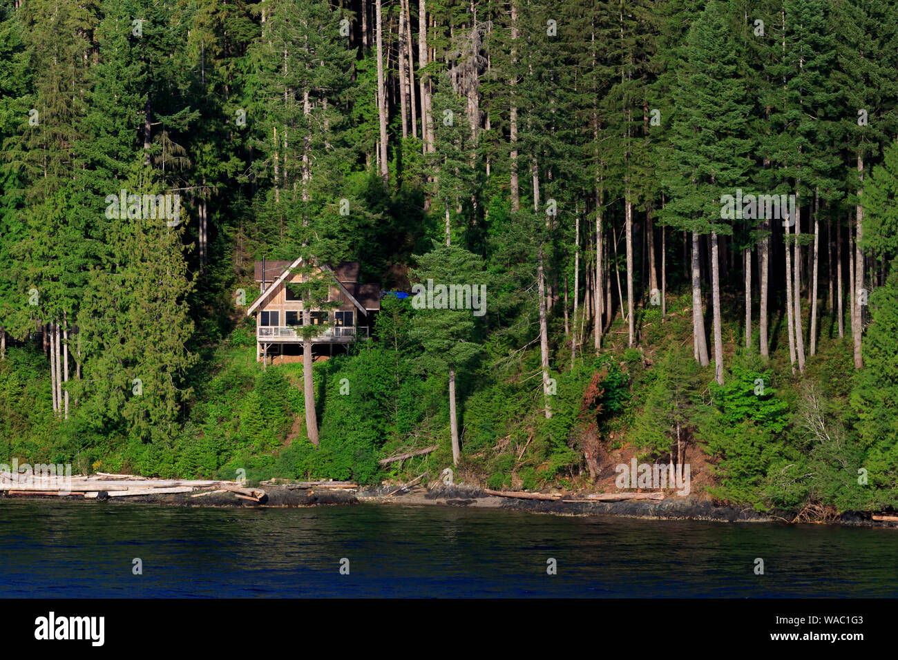 Haus, Port Alberni Inlet, Vancouver Island, British Columbia, Kanada Stockfoto