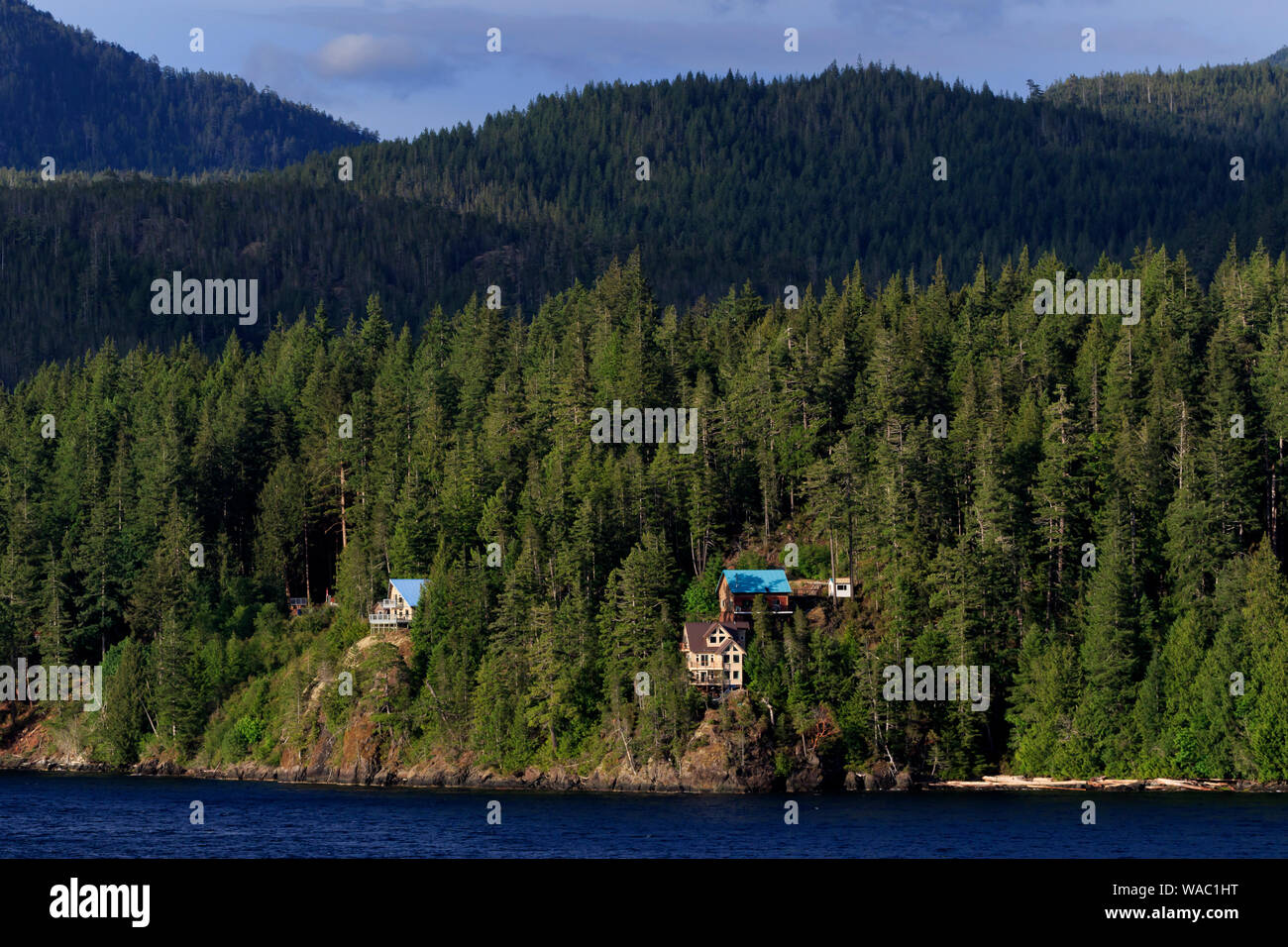 Häuser, Port Alberni Inlet, Vancouver Island, British Columbia, Kanada Stockfoto