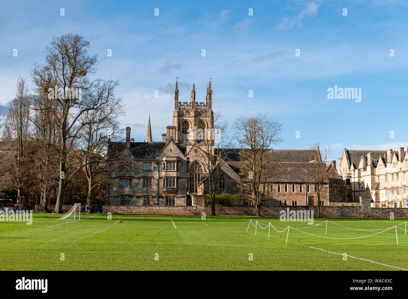 Merton College und das Spielfeld Blick von Christus Kirche Wiese, Oxford, England, UK. Stockfoto