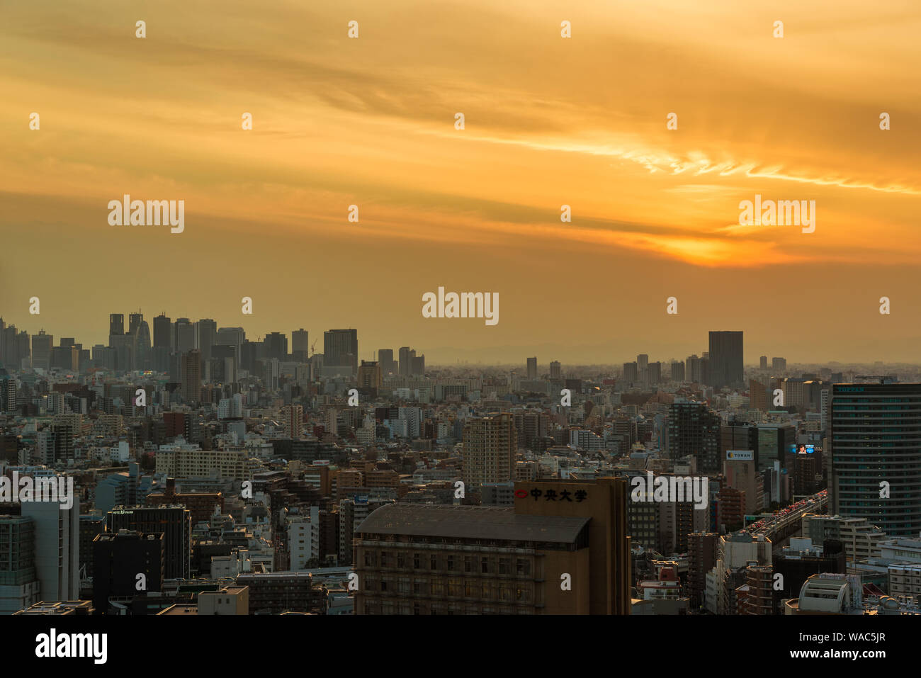 Seltsame Sonnenuntergang über Shinjuku district Skyline in Tokio Stockfoto