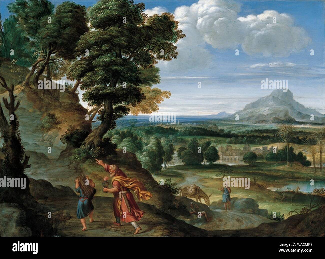 "Abraham führenden Isaak zu opfern", Öl auf Kupfer Gemälde von Domenichino. Stockfoto
