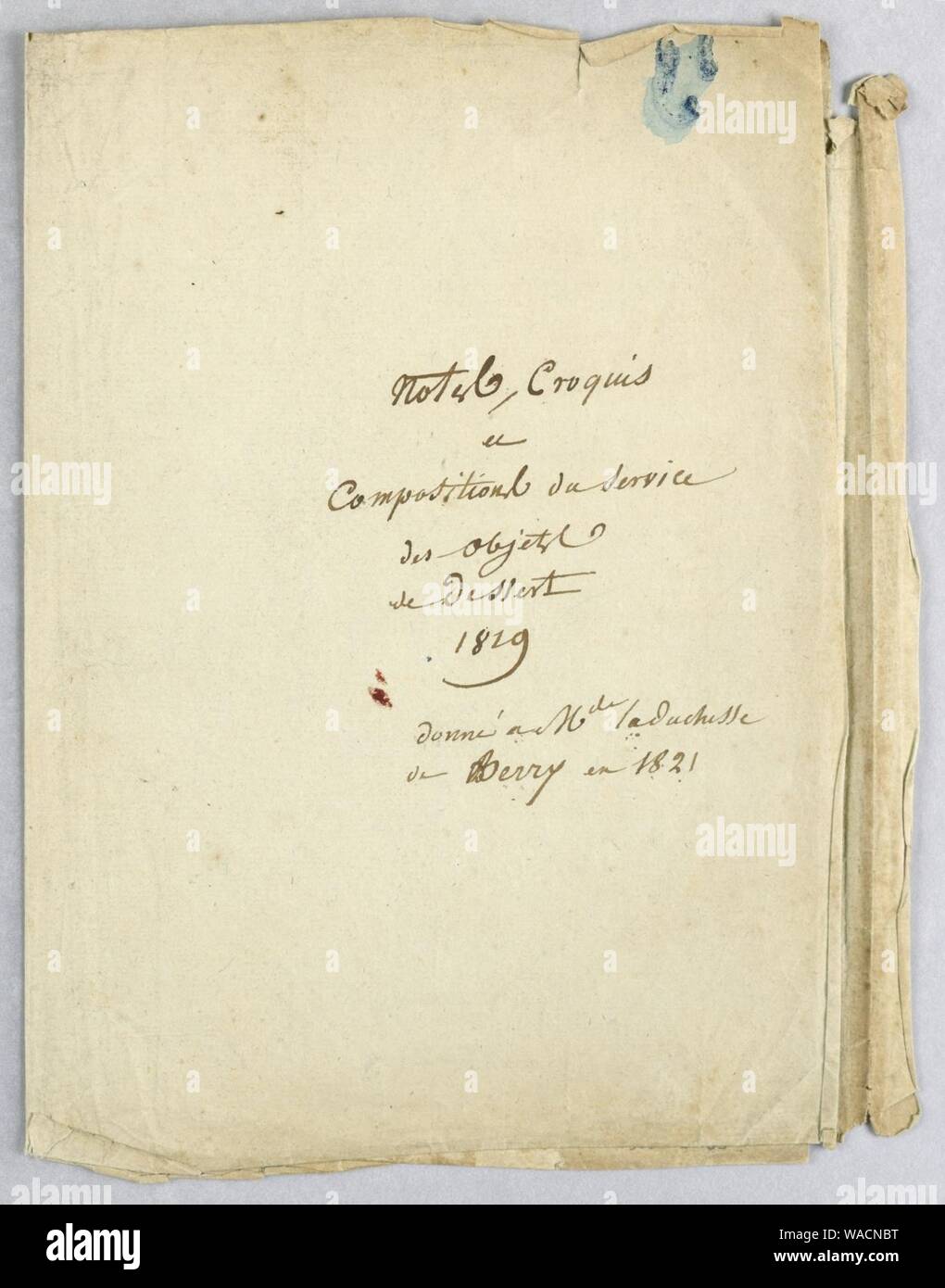 Dokument, Platte Designs Deckblatt für den Service des Objets de Dessert (Dessert), 1819-21. Stockfoto