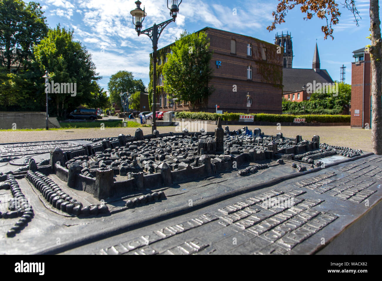 Duisburg, Innenhafen, Modell der ehemaligen Altstadt mit Stadtmauer, Stockfoto