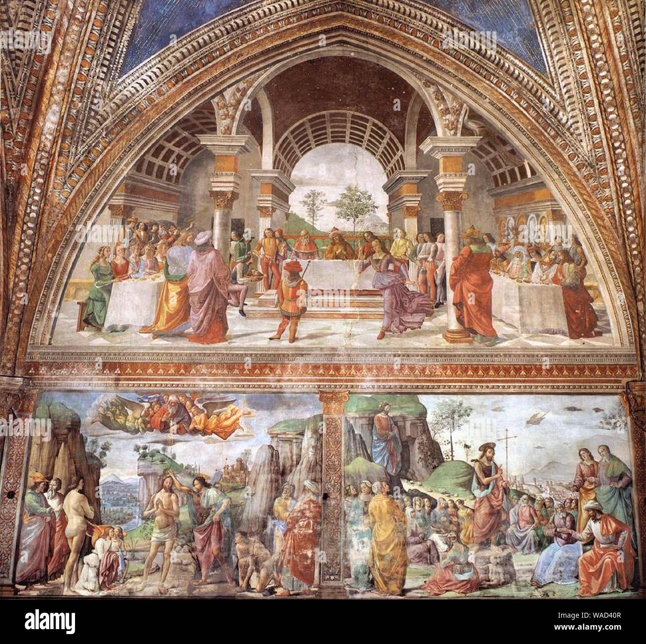 Domenico Ghirlandaio - rechten Wand des Tornabuoni Kapelle (Detail) - Stockfoto
