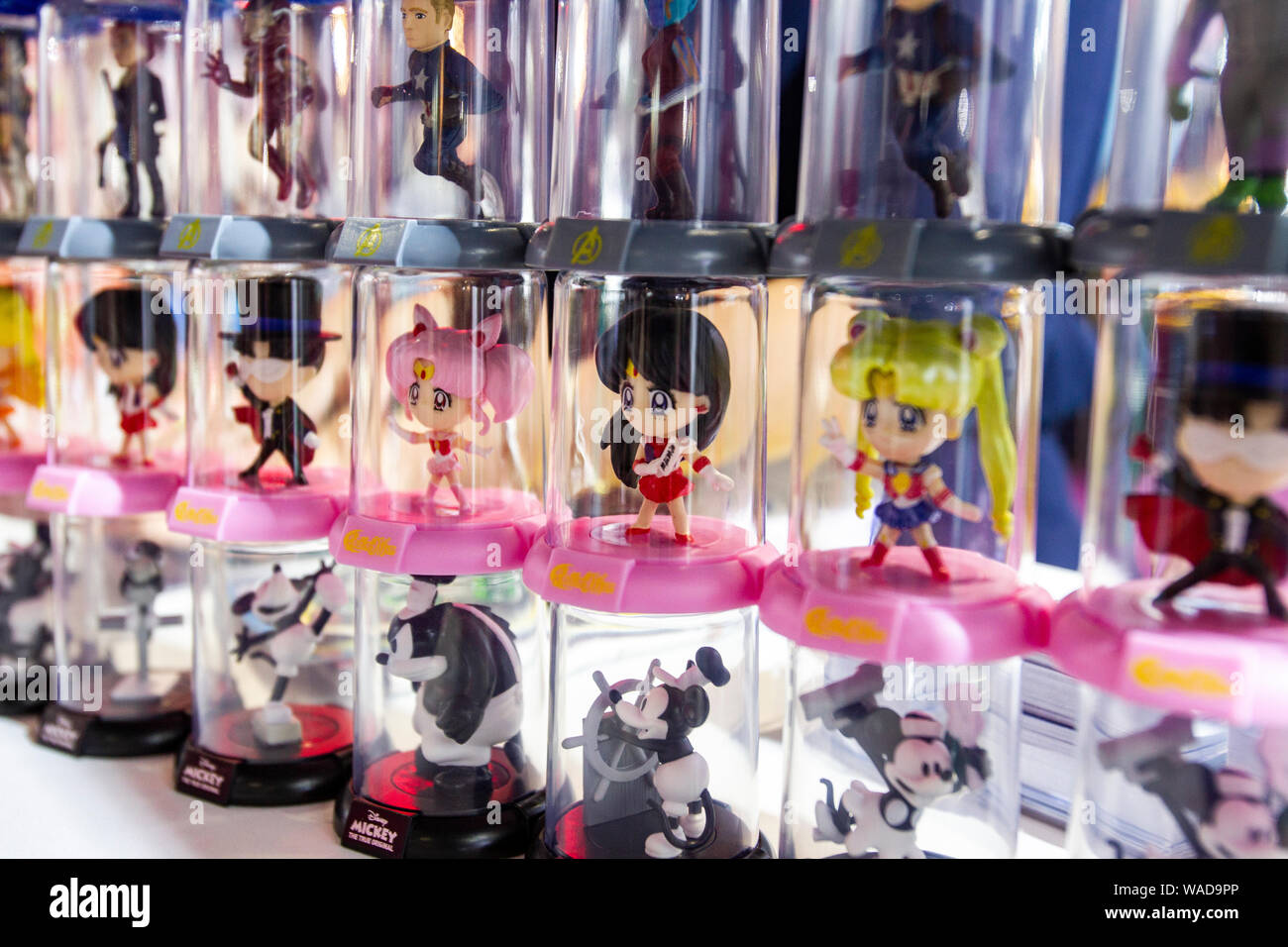 Avengers, Sailor Moon und Mickey Mouse in China Lizenzierung Expo 2019 National Convention Center in Shanghai, China, 24. Juli zeigen Stockfoto