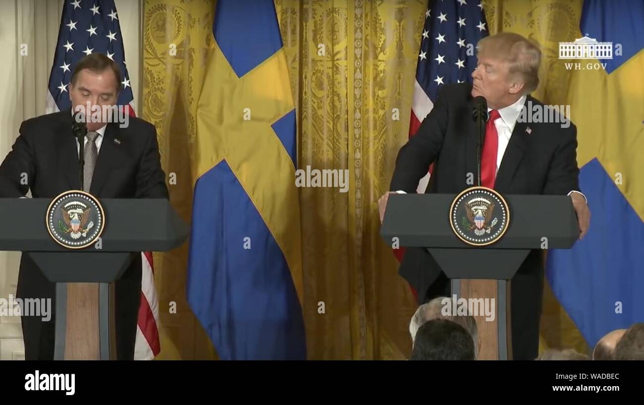 Donald Trump und Stefan Löfven 2018-03-06 04. Stockfoto