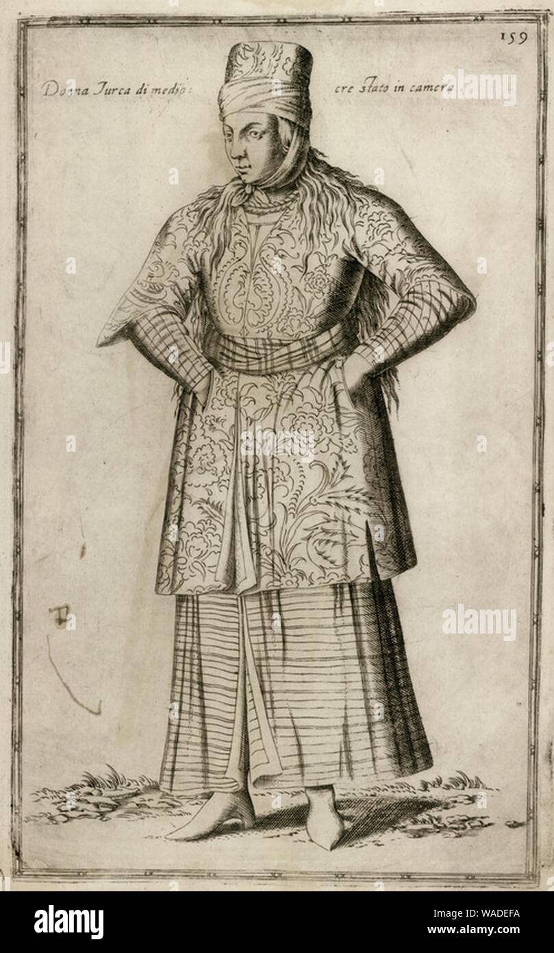 Donna Turca di mittelmäßig Stato in Kamera - Nicolay Nicolas De - 1580. Stockfoto