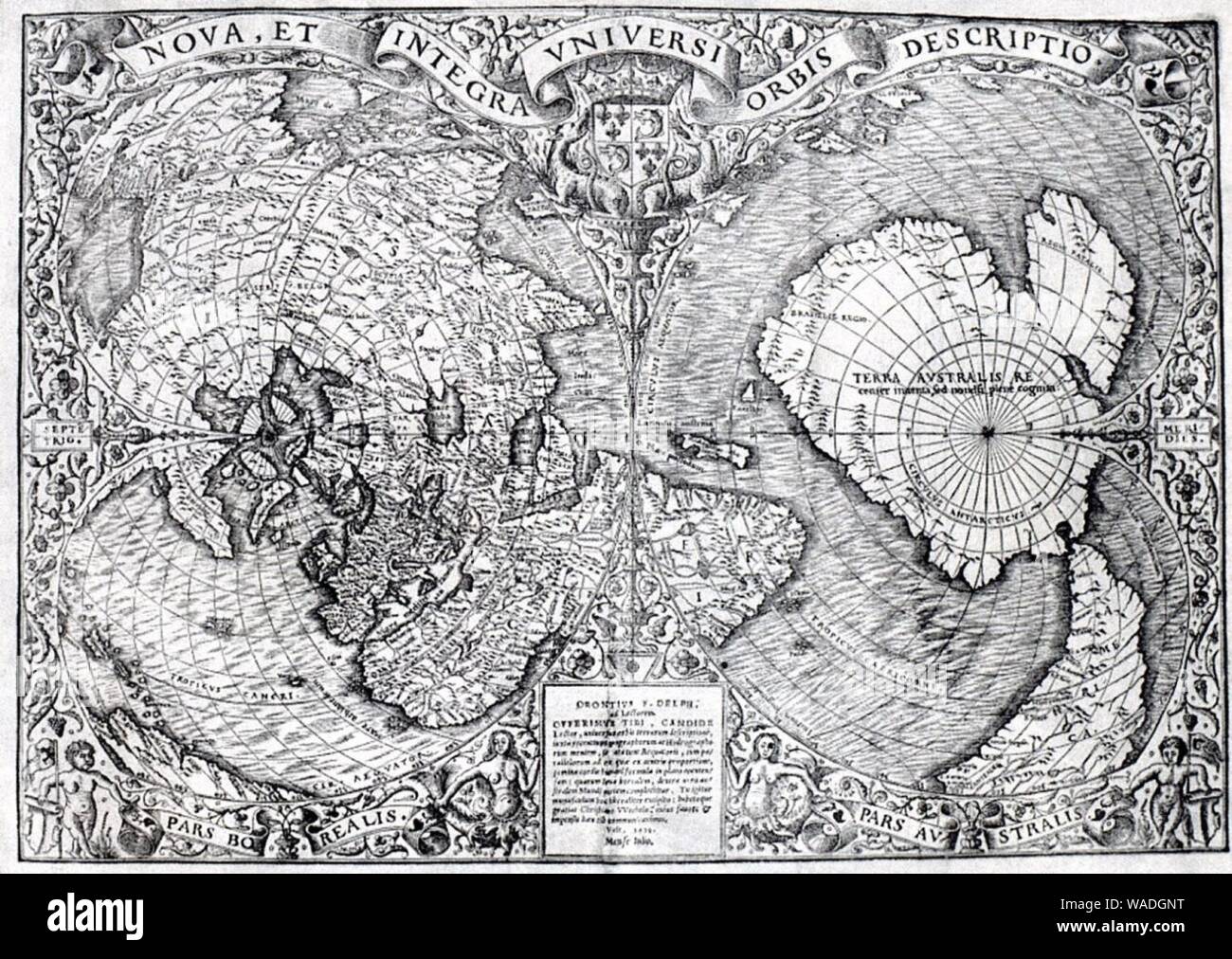 Doppelherzförmige Weltkarte 1531. Stockfoto