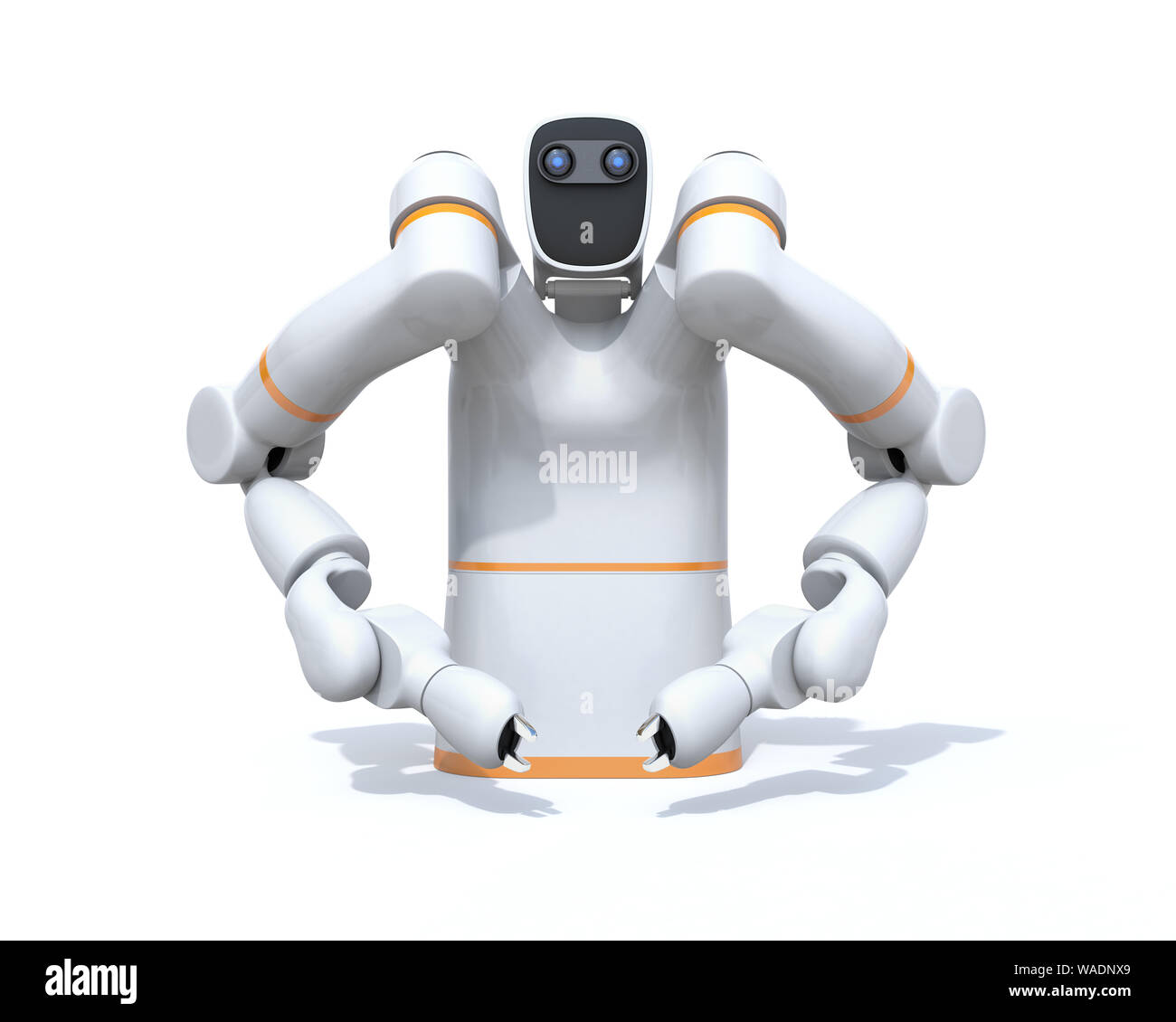 White dual-Roboter auf weißem Hintergrund. Kollaborative Roboter Konzept. 3D-Bild. Stockfoto