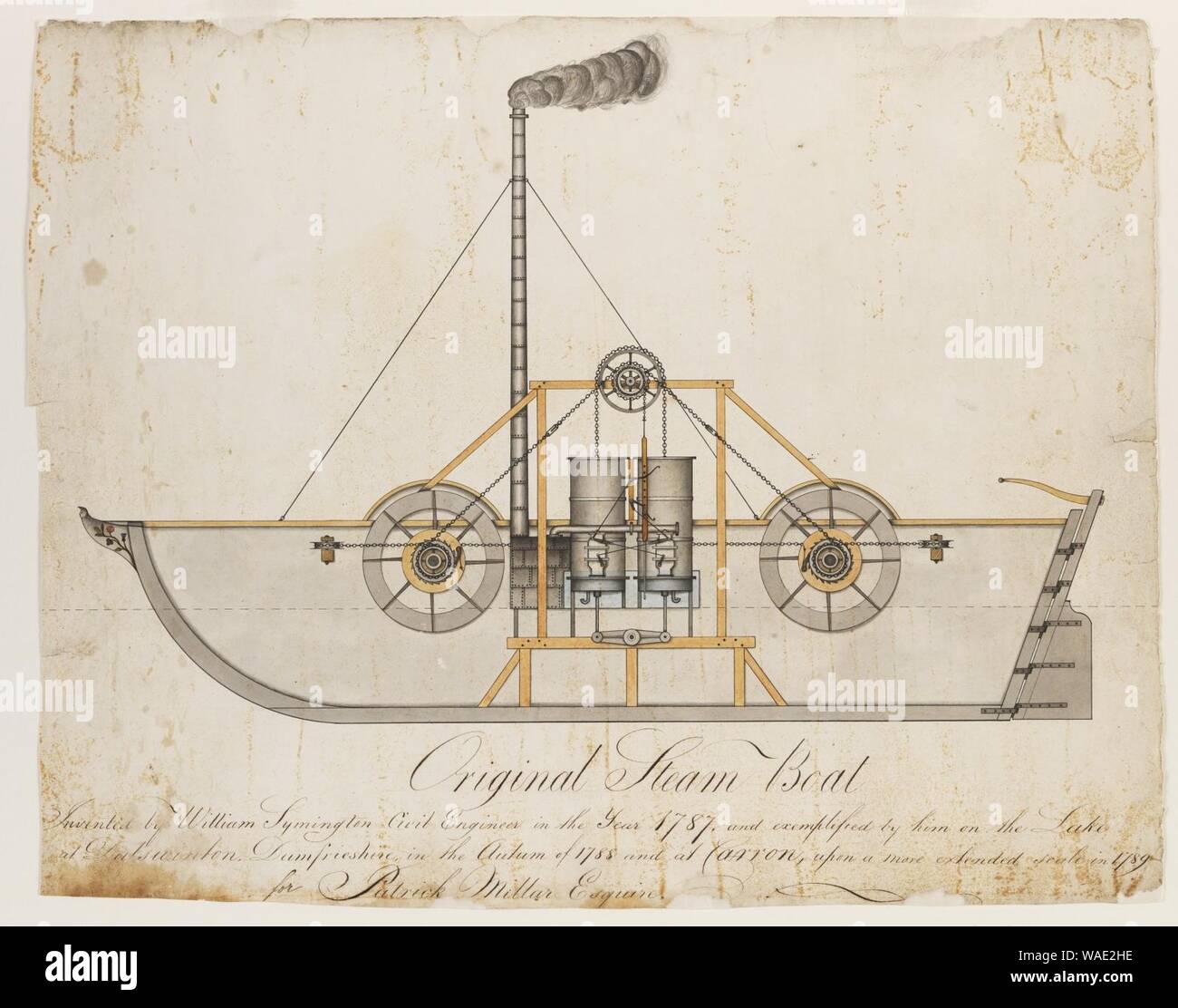 Zeichnung - Dampf schiff, William Symington, 1787. Stockfoto