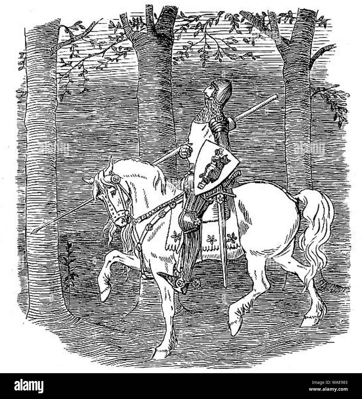 Zeichnung von einem Ritter zu Pferd. Stockfoto