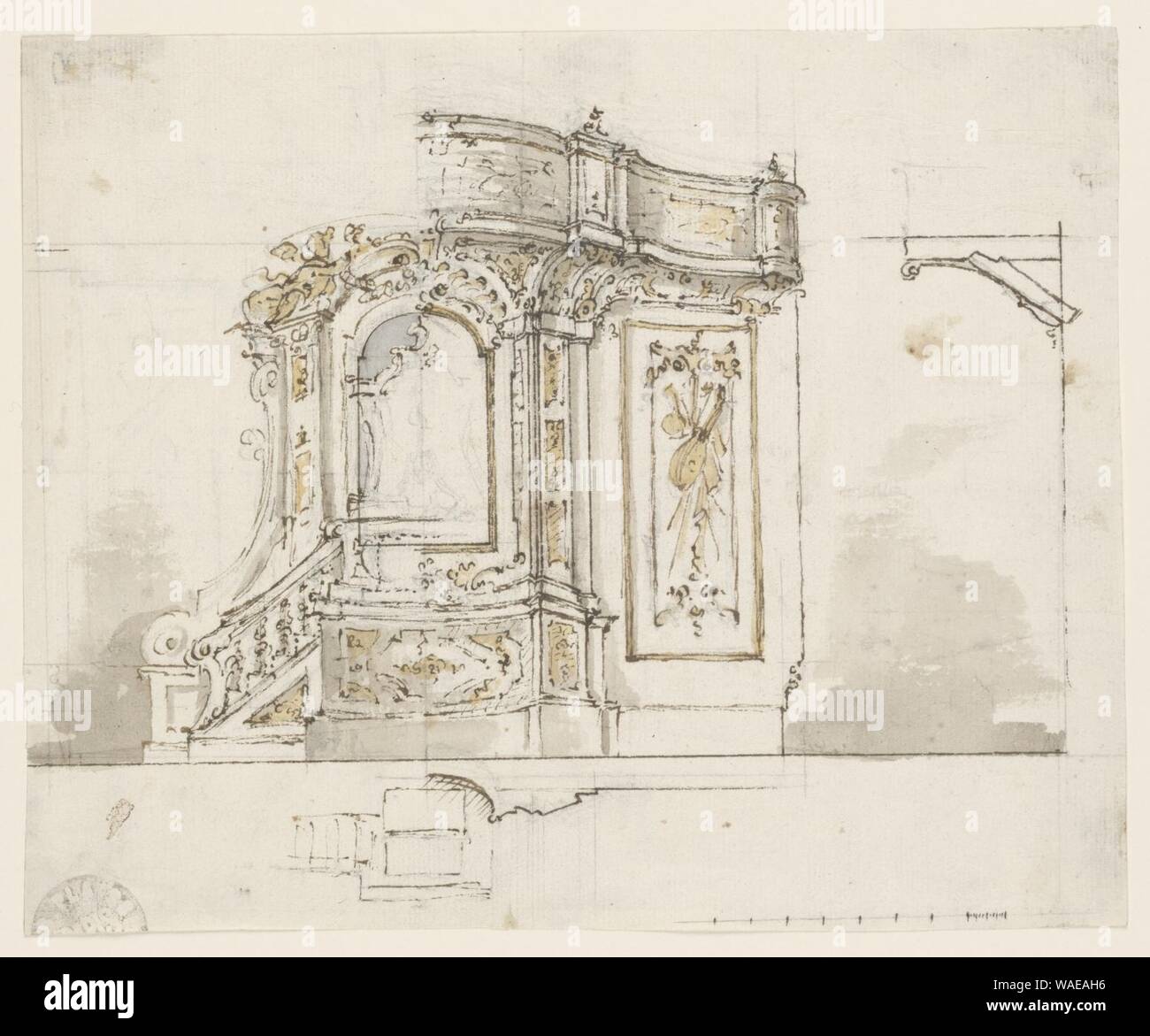 Zeichnung, eine Orgelempore, Ca. 1763 Stockfoto