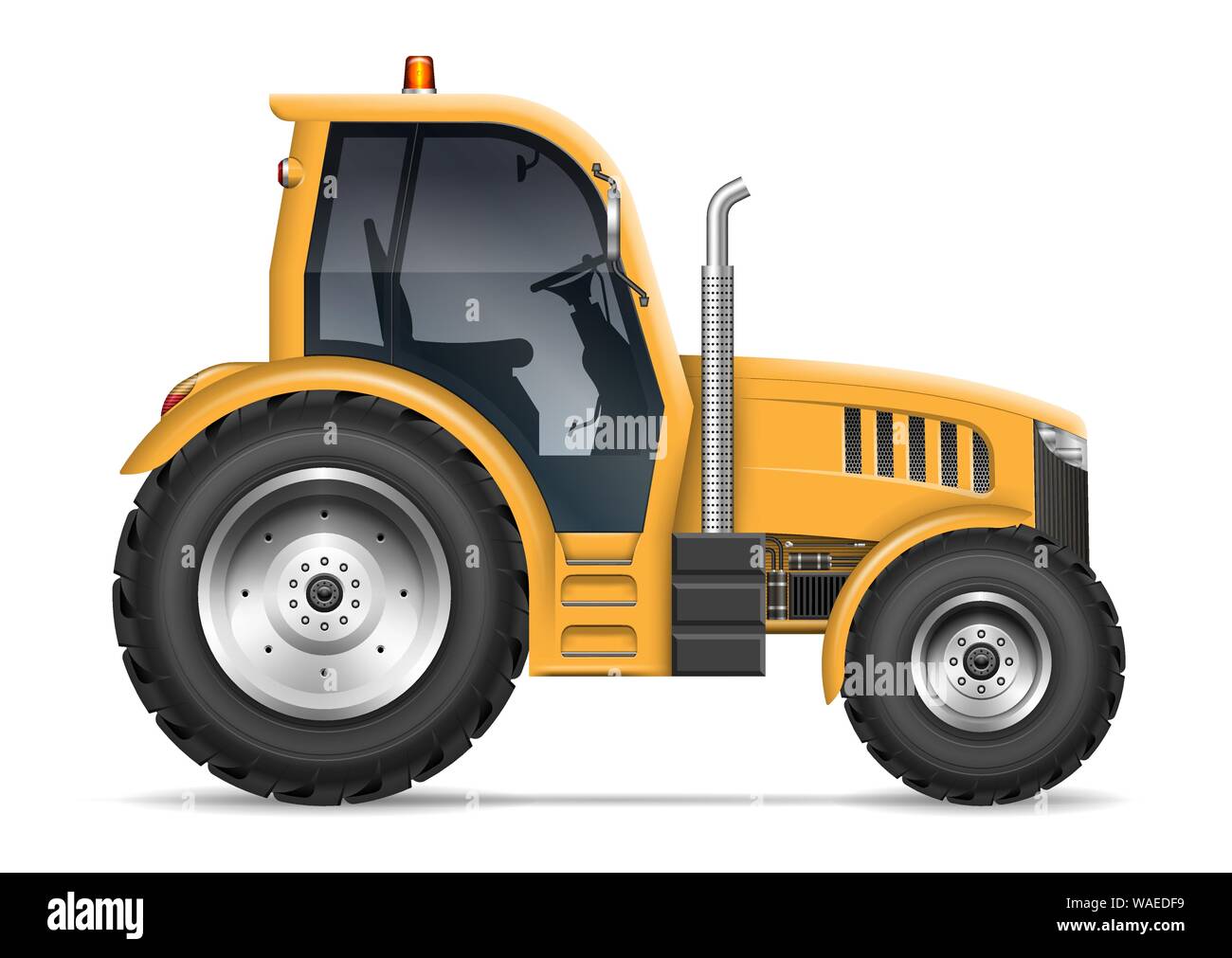 Gelbe landwirtschaftlichen Traktor mit Seitenansicht auf weißem Hintergrund. Alle Elemente der Gruppen auf separaten Ebenen für einfache Bearbeitung und Recolor Stock Vektor