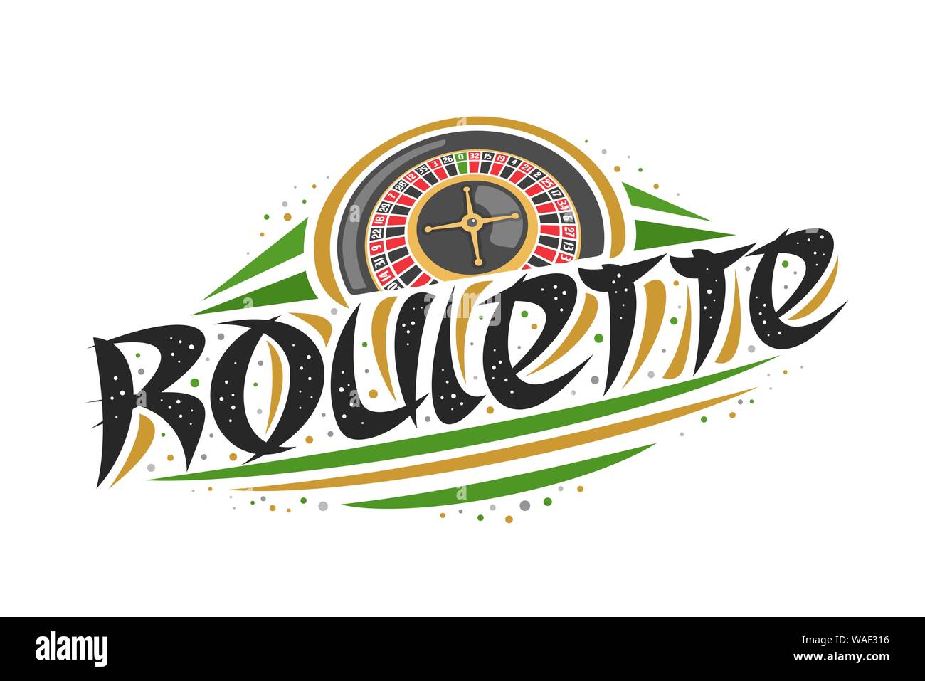 Vektor logo für Roulette, kreative Darstellung der Europäischen Roulette Rad, original dekorative Pinsel Schrift für Wort Roulette, vereinfachende Zusammenfassung Stock Vektor