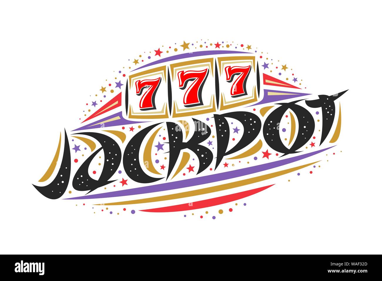 Vektor logo für Jackpot, kreative farbige Abbildung der Haspel der Spielautomat, original dekorative Pinsel Schriftzug für Wort jackpot, vereinfachende abst Stock Vektor