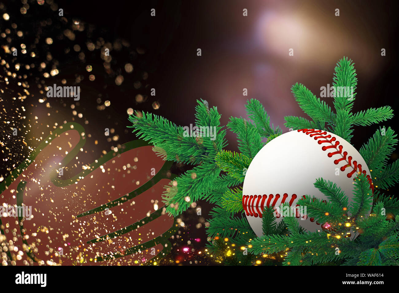 Baseball, Sport Weihnachtskarte mit festlichen Dekorationen. Stockfoto