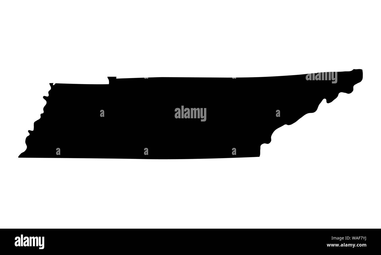 Tennessee dunkle Silhouette Karte auf weißem Hintergrund Stock Vektor