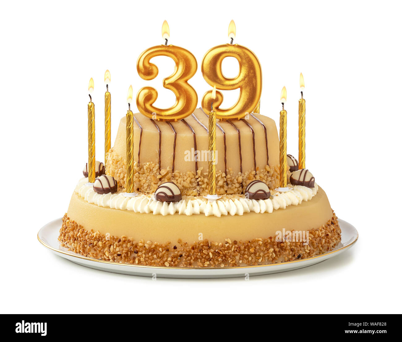 Festliche Kuchen mit goldenen Kerzen - Nummer 39 Stockfoto