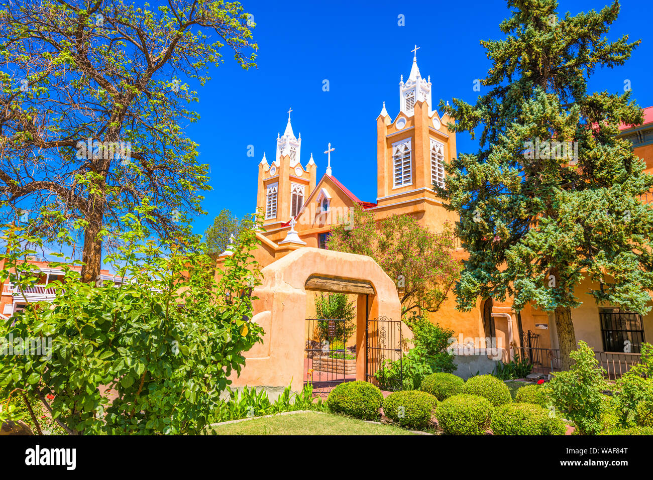 Albuquerque, New Mexico, USA am historischen San Felipe de Neri Kirche. Stockfoto