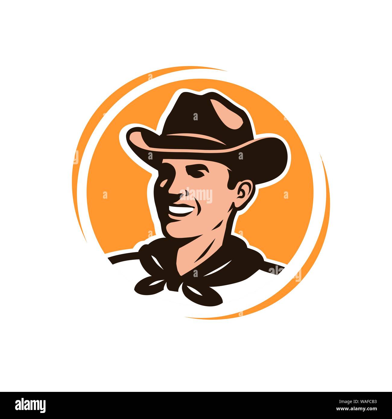 Amerikanischer Cowboy in einem Hut. Logo oder Emblem Vektorgrafik Stock Vektor