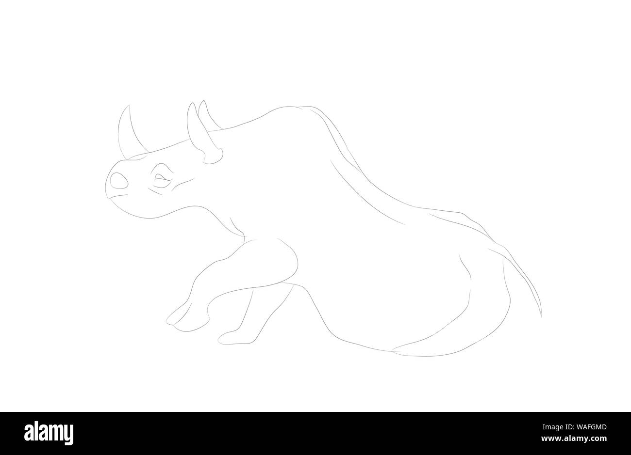 Vector Illustration von grauen Rhino, Zeichnen von Linien, Vector, weißer Hintergrund Stock Vektor