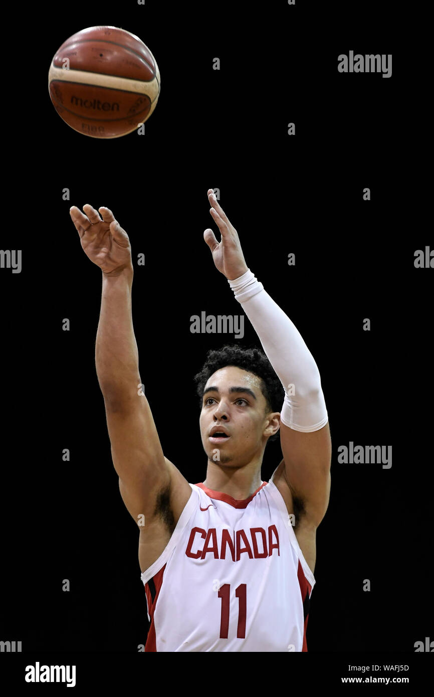 20. August 2019; Quay Centre, Sydney, Australien; Internationaler Basketball, Kanada gegen Neuseeland Tall Blacks; Andrew Nembhard von Kanada schiesst aus der freien Throwlinie - redaktionelle Verwendung. Stockfoto