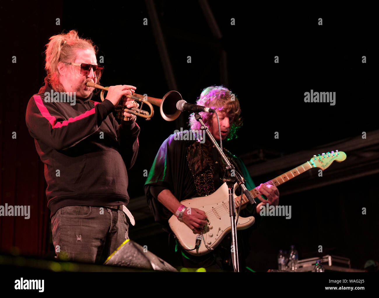 Bryan Corbett der Brand New Heavies bei Weyfest Music Festival, Tilford, Surrey, Großbritannien. August 16, 2019 Stockfoto