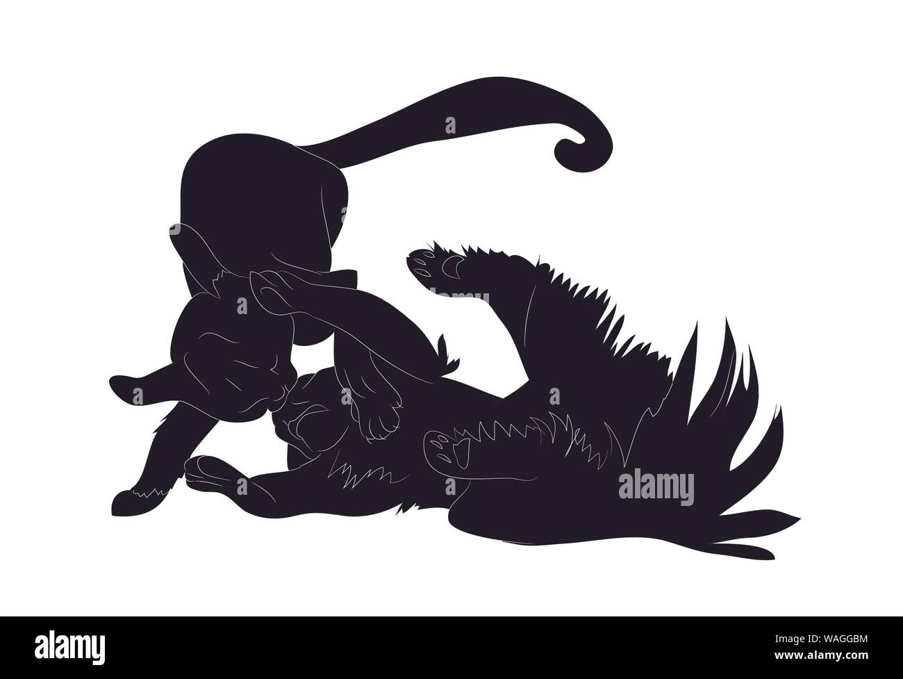 Vector Illustration von Katzen, die kämpfen, silhouette zeichnung, Vector, weißer Hintergrund Stock Vektor