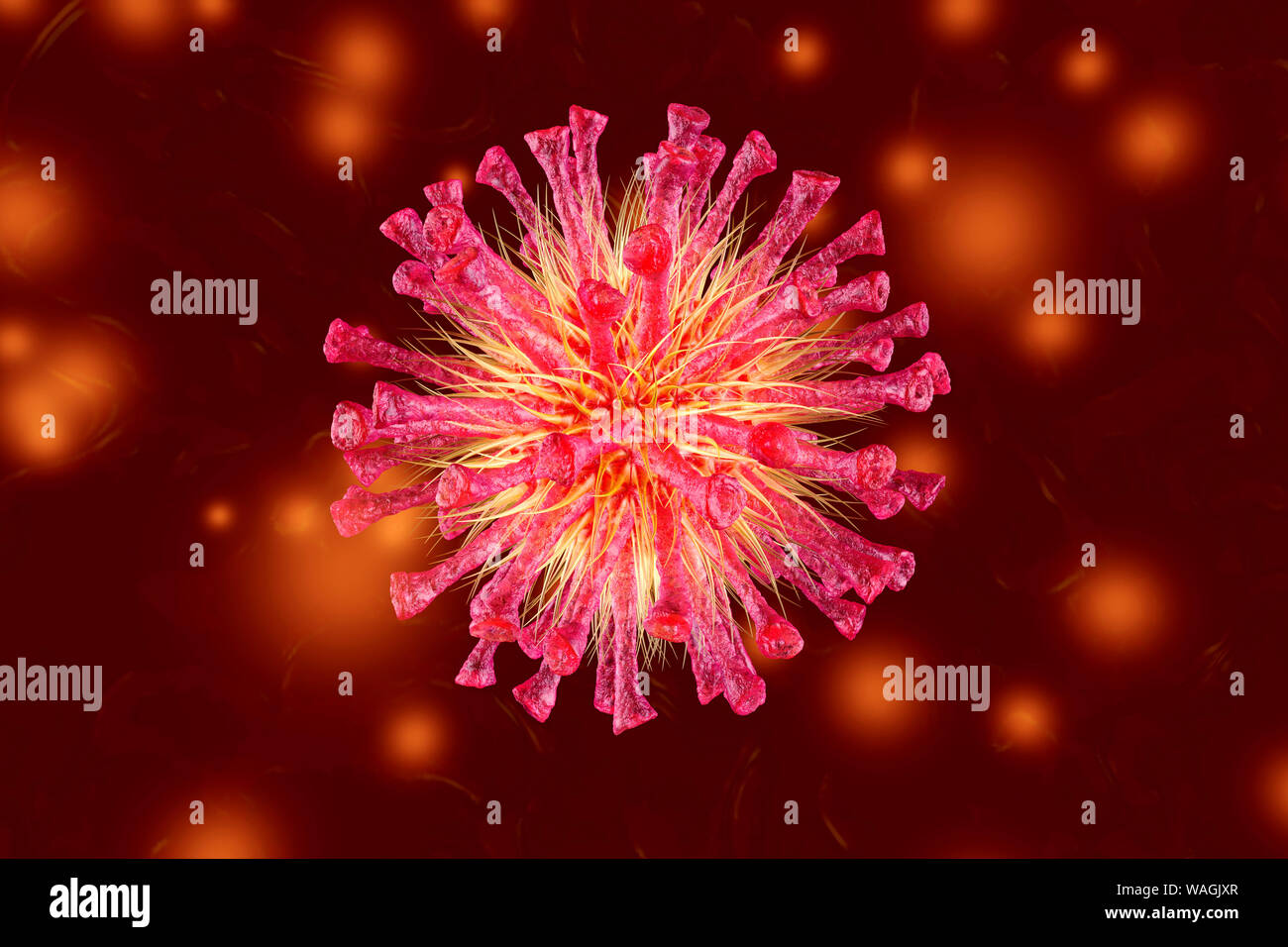 3D-Darstellung eines generischen Virus im Blut. Stockfoto