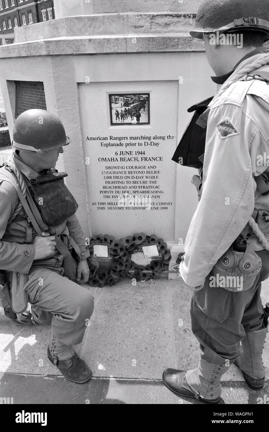 US Ranger Re-enactors von uns Denkmal für D-Day. Stockfoto