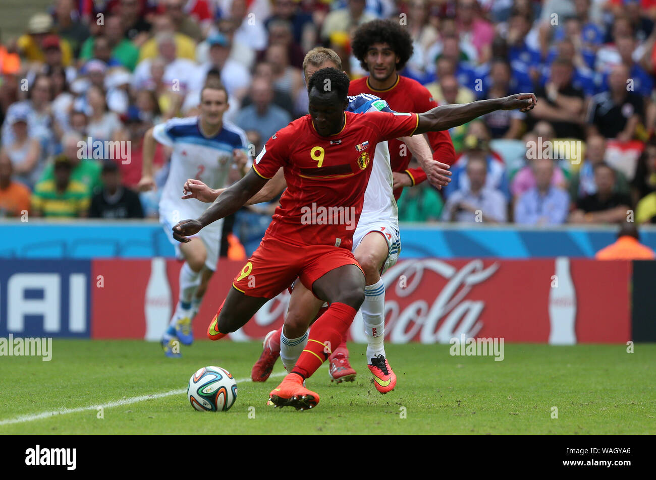 Rio de Janeiro, 18. Juni 2014. Fußball-Spieler Romelu Lukaku während des Spiels Russland Belgien für die Weltmeisterschaft 2014 vs im Maracanã-Stadion in Rio de Stockfoto