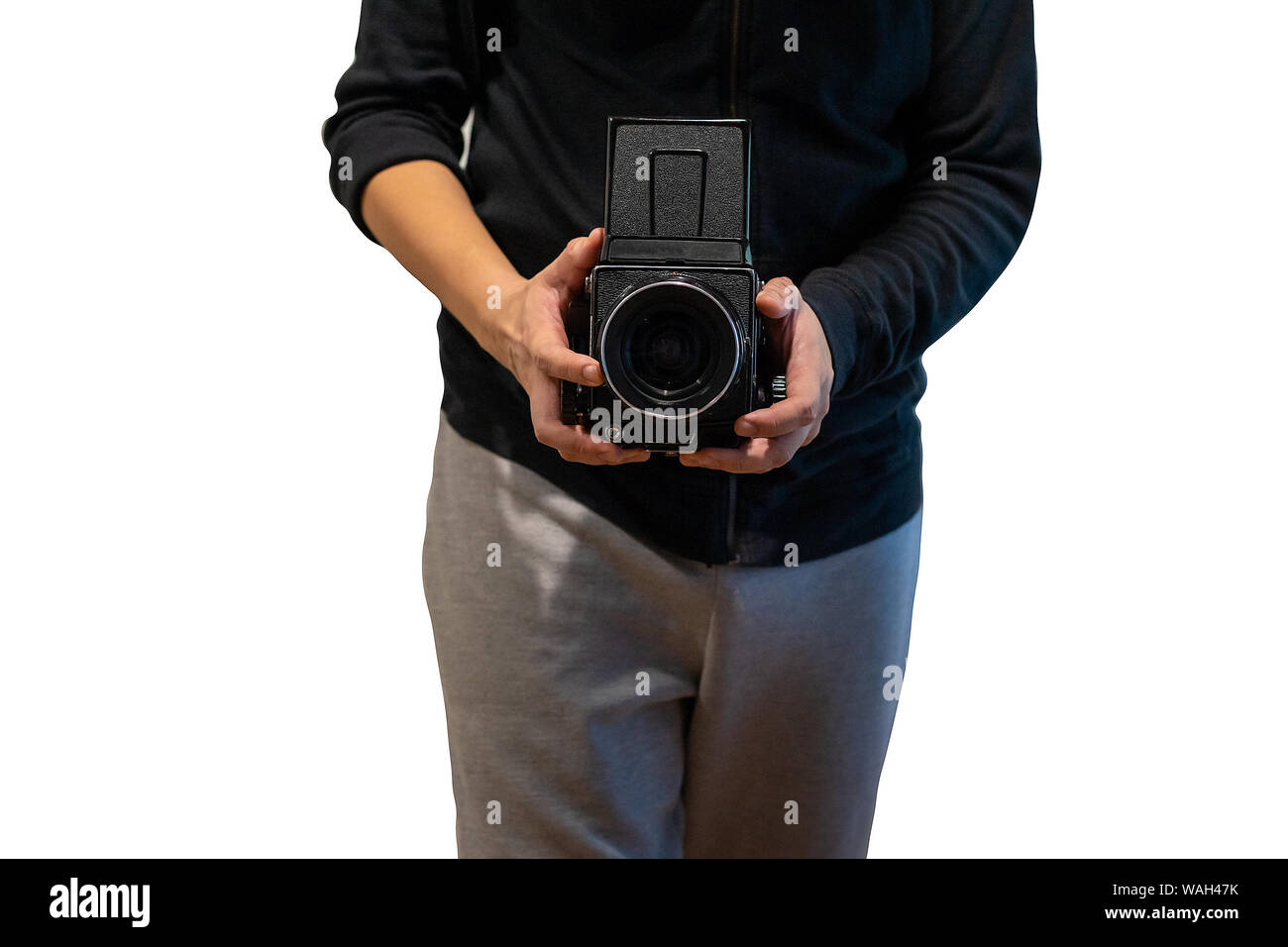 Asiatische Fotograf mit Mittelformat Kamera Stockfoto