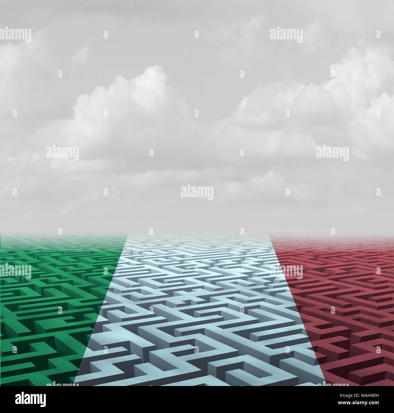 Italienische Regierung Unsicherheit und Verwirrung Symbol als politische Krise in Italien Symbol mit 3D-Illustration Elemente. Stockfoto