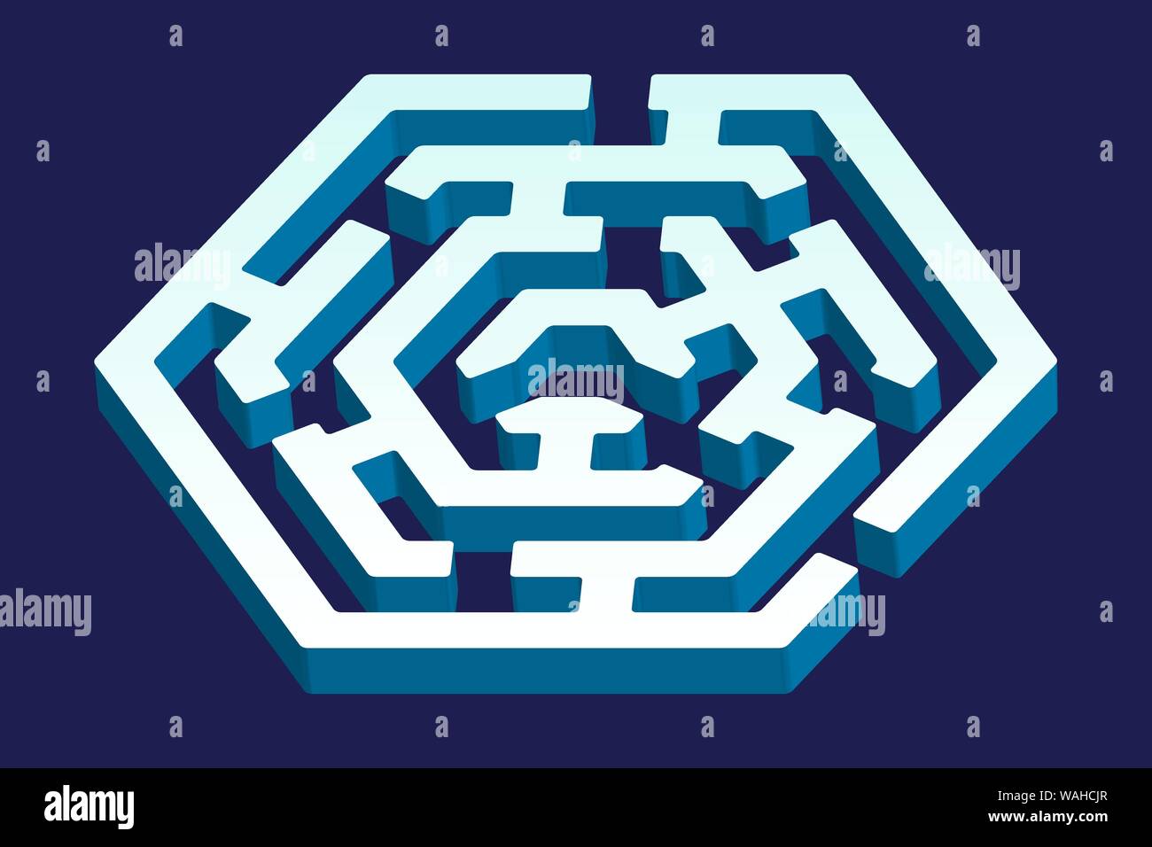 Vector Illustration. Sechskant 3D-Labyrinth Symbol in geometrischen Stil. Stock Vektor
