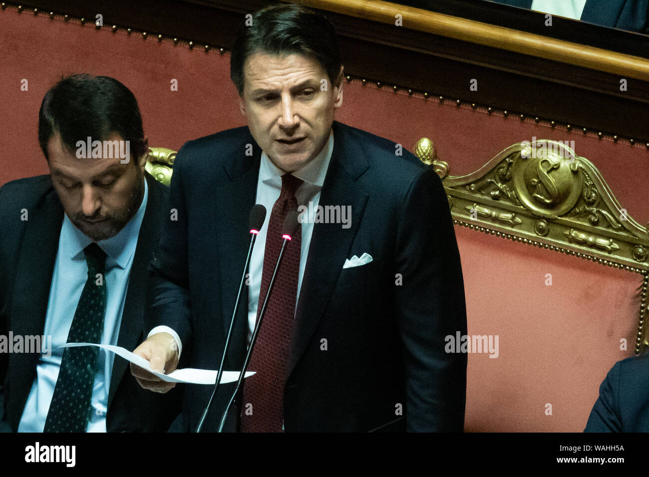 Rom, Italien. 20 Aug, 2019. Ministerpräsident Giuseppe Conte kündigt Rücktritt während einer Rede vor dem Senat. Credit: SOPA Images Limited/Alamy leben Nachrichten Stockfoto