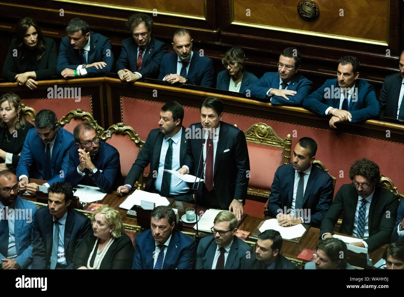 Rom, Italien. 20 Aug, 2019. Ministerpräsident Giuseppe Conte kündigt Rücktritt während einer Rede vor dem Senat. Credit: SOPA Images Limited/Alamy leben Nachrichten Stockfoto
