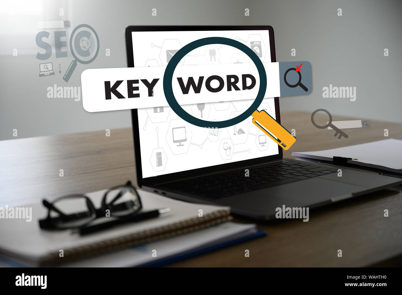Keywords Forschung Communication Research, on-Page Optimierung, seo Stockfoto