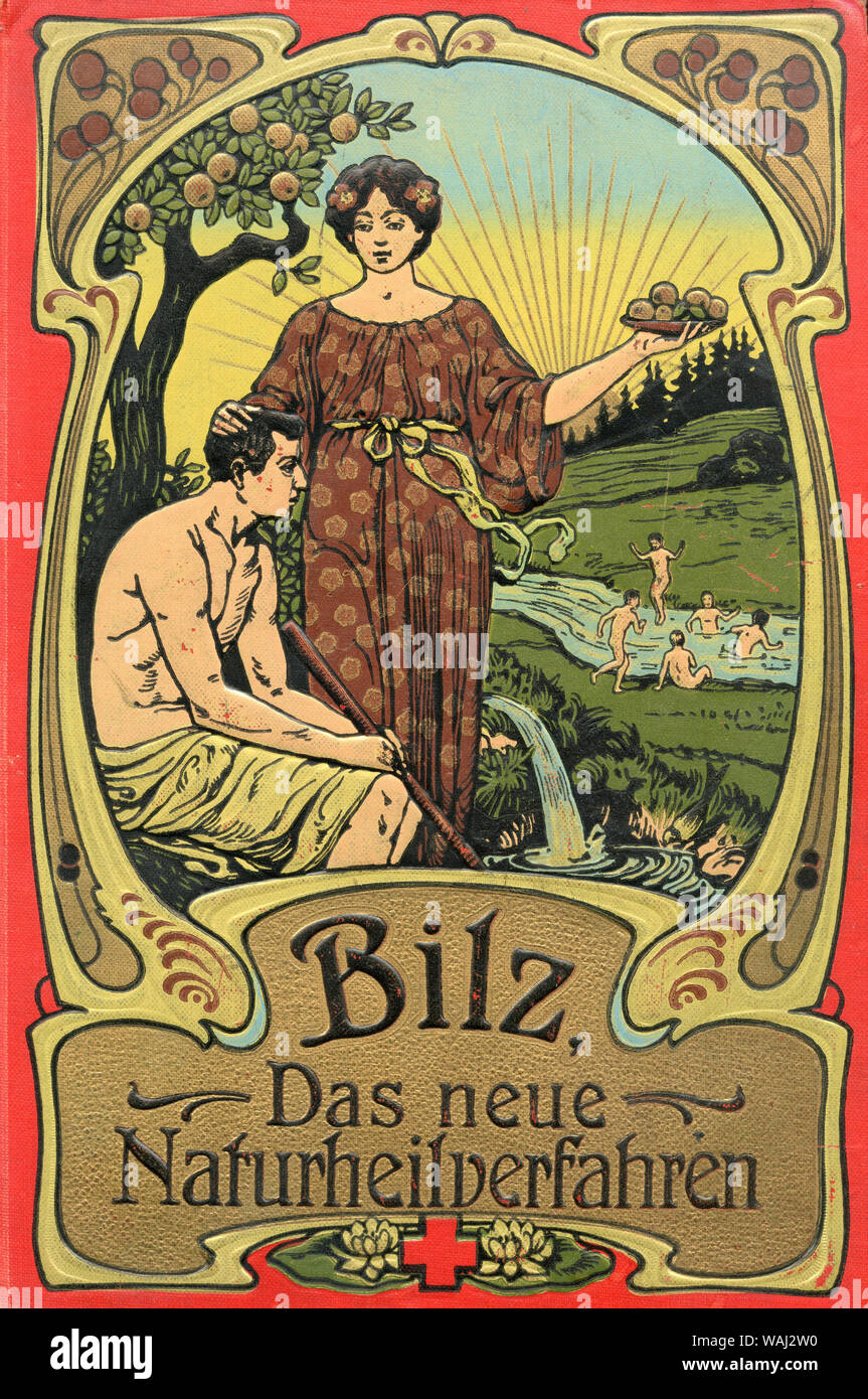 Deckel des Buches 'Das neue Naturheilverfahren" von F.E. Bilz, (Naturheilkunde Buch, 1900) Stockfoto