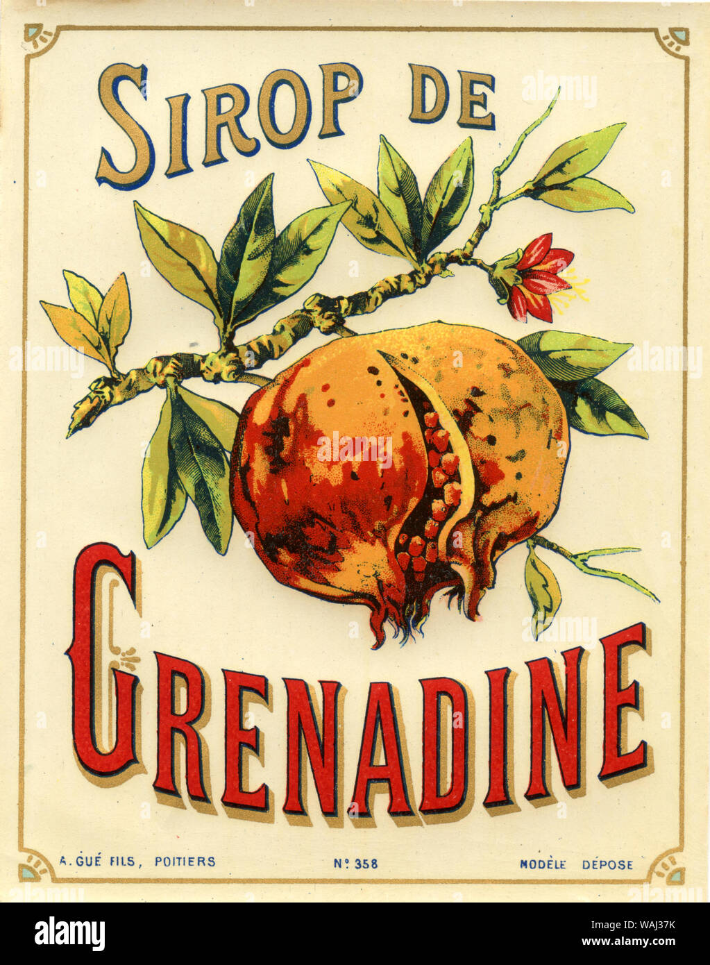 Sirop de Grenadine, Label, durch A. Gué Fils, Poitiers, (Label, Ca. 1910) Stockfoto