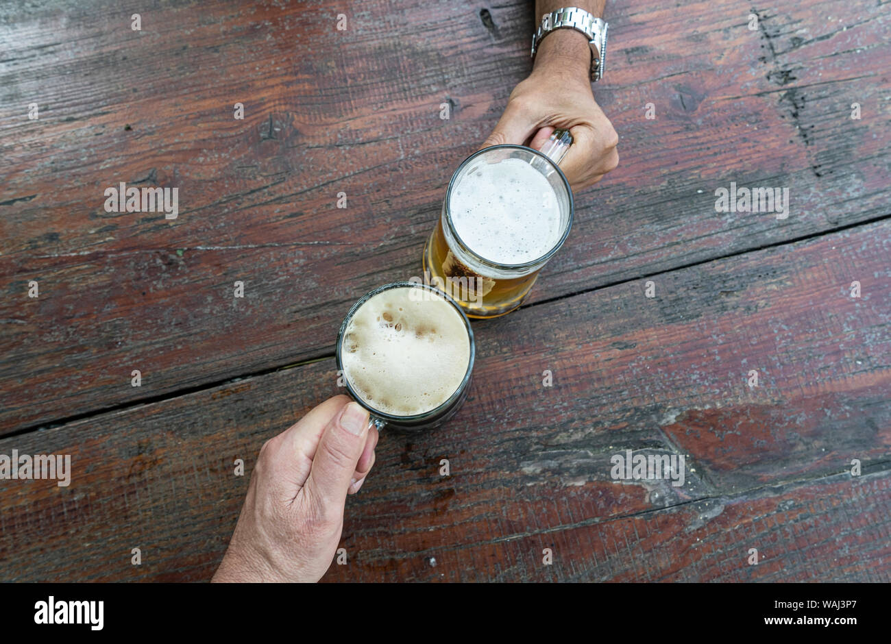 Der Toast mit zwei Gläsern Bier Stockfoto